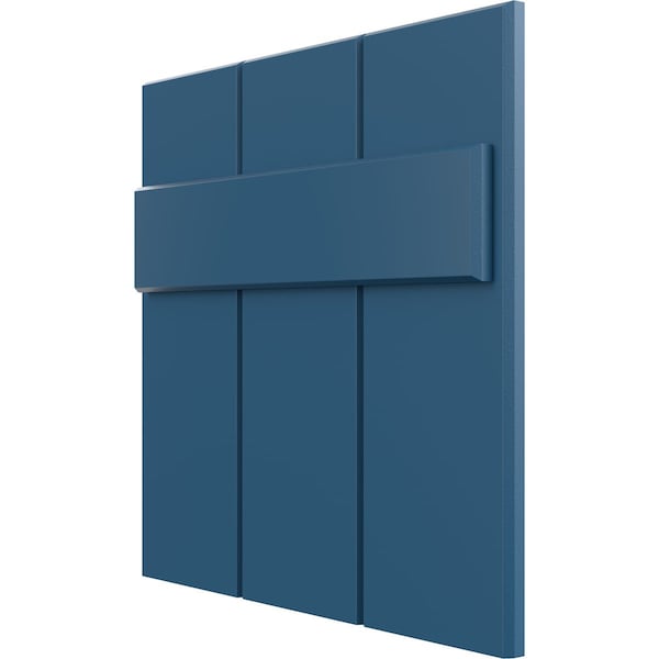 12W X 12H True Fit PVC Joined Board-n-Batten Shutters Sample, Sojourn Blue